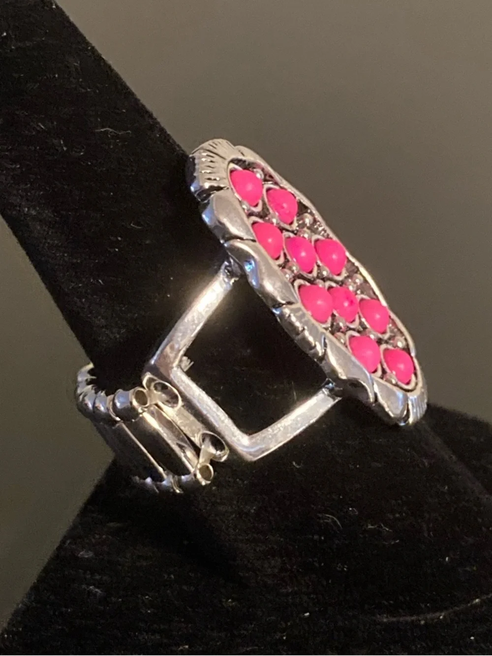 paparazzi Silver-Tone Ring with Hot Pink Cabochons